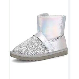 K KomForme Girl's boots Light SILVER Snow Winter Boots with Glitter Size 2